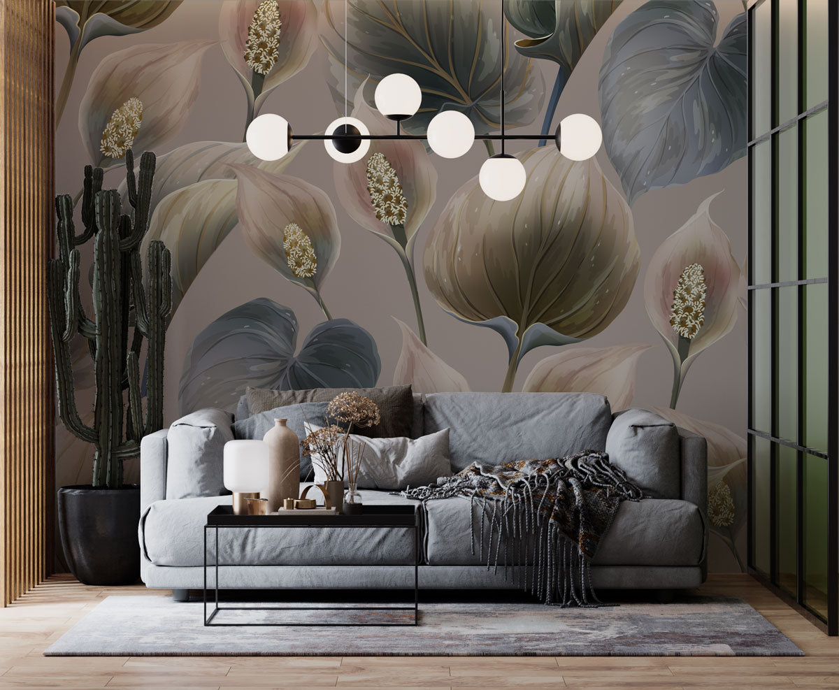 Peace Lily Wallpaper : Soft Painted Calla Pattern Mural - View 3