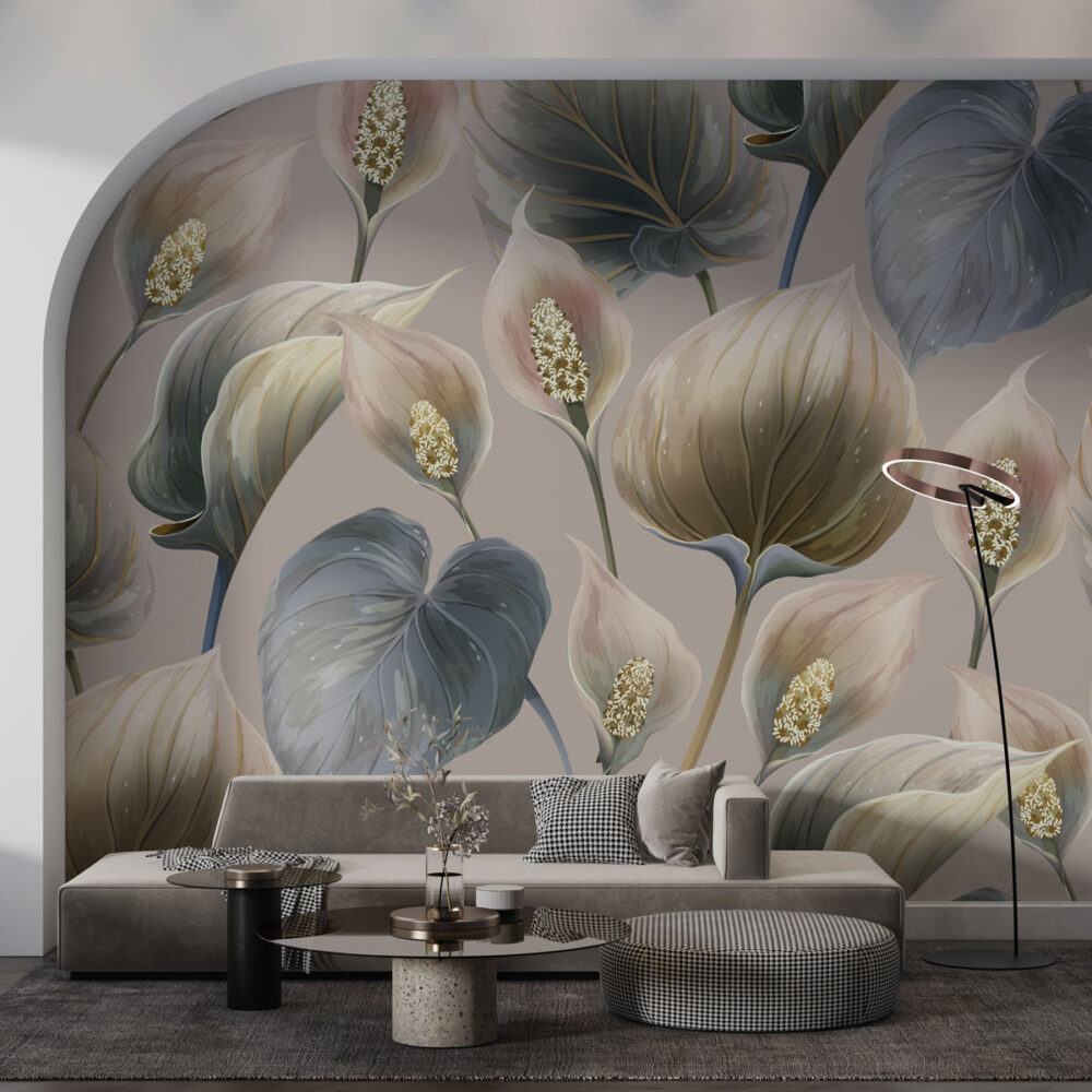 Peace Lily Wallpaper : Soft Painted Calla Pattern Mural - View 4