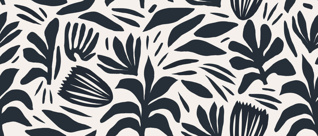 Black and White Abstract Floral Wallpaper : Cut Out Leaf Pattern Mural - flat design