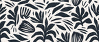 Black and White Abstract Floral Wallpaper : Cut Out Leaf Pattern Mural - flat design