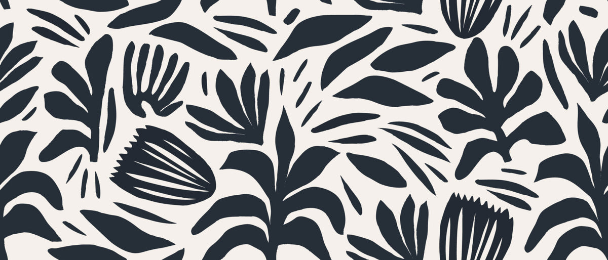 Black and White Abstract Floral Wallpaper : Cut Out Leaf Pattern Mural - flat design