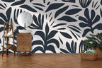 Black and White Abstract Floral Wallpaper : Cut Out Leaf Pattern Mural - View 3