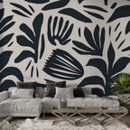 Black and White Abstract Floral Wallpaper : Cut Out Leaf Pattern Mural - View 4