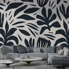 Black and White Abstract Floral Wallpaper : Cut Out Leaf Pattern Mural