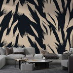 Black and Cream Brush Wallpaper : Abstract Tiger Stripe Mural - View 3