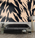 Black and Cream Brush Wallpaper : Abstract Tiger Stripe Mural