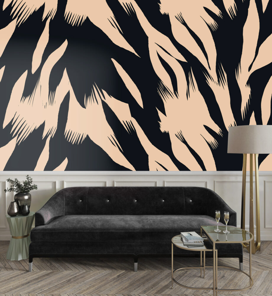 Black and Cream Brush Wallpaper : Abstract Tiger Stripe Mural