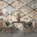 Vintage Ceramic Tile Wallpaper : Faded Patchwork Pattern Mural - View 3