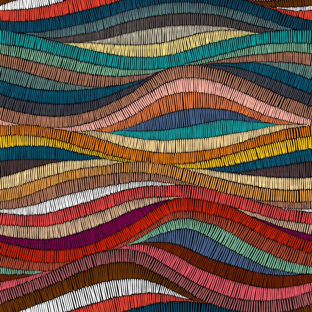 Colorful Stitched Wave Wallpaper : Embroidered Stripe Pattern Mural - flat design