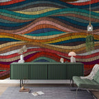 Colorful Stitched Wave Wallpaper : Embroidered Stripe Pattern Mural - View 2
