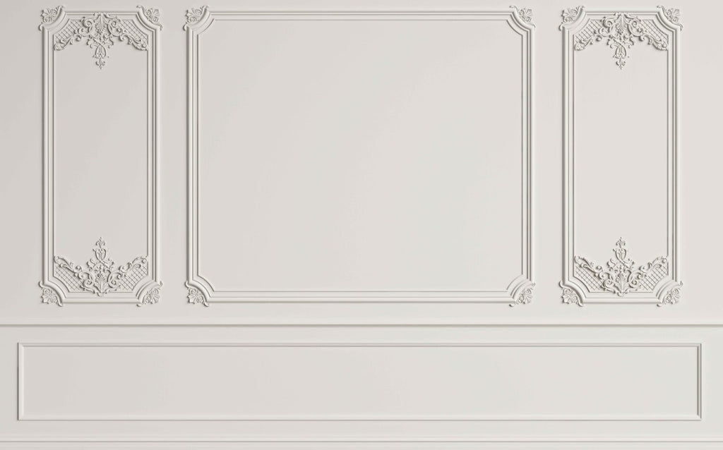 Classic Wall Panel Wallpaper : Grey Moulding Effect Mural - flat design