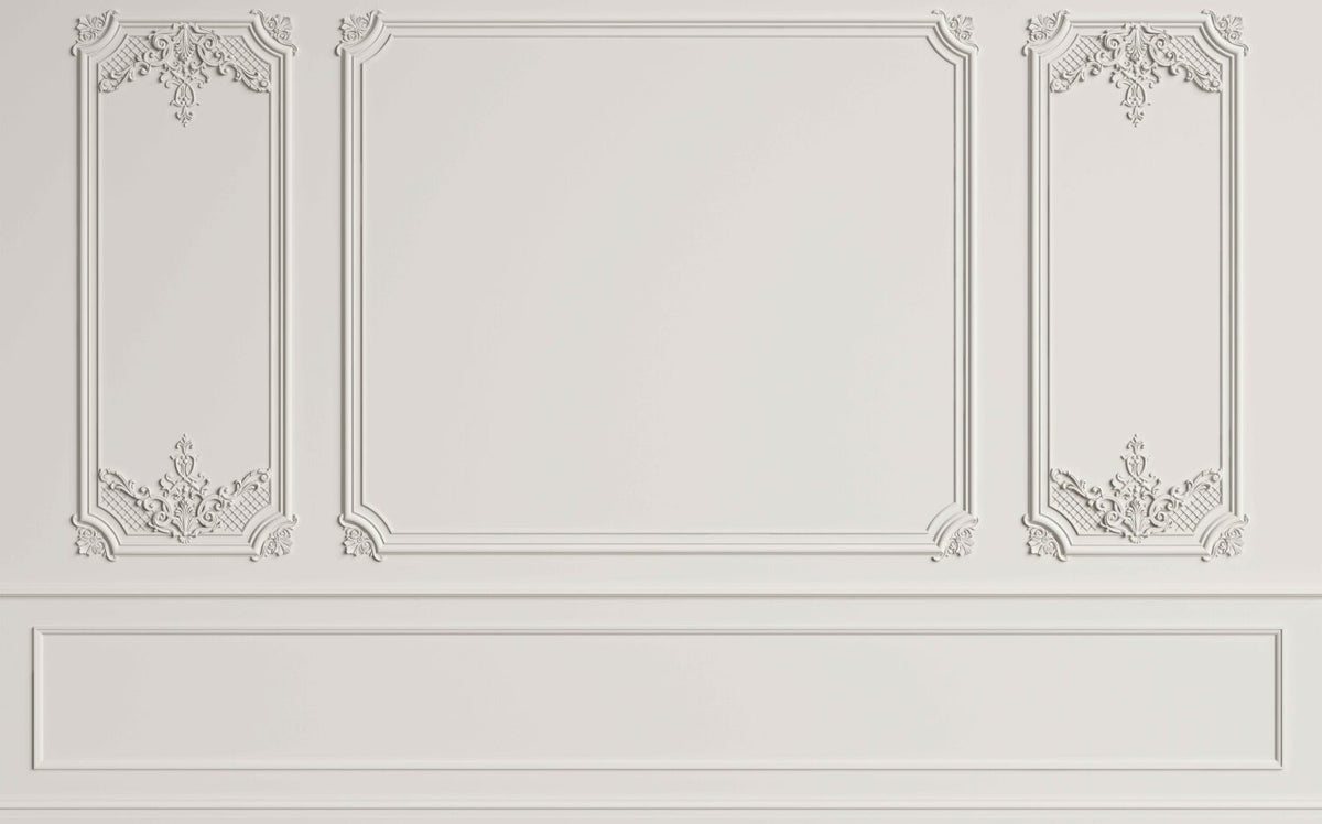 Classic Wall Panel Wallpaper : Grey Moulding Effect Mural - flat design