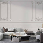 Classic Wall Panel Wallpaper : Grey Moulding Effect Mural - View 2