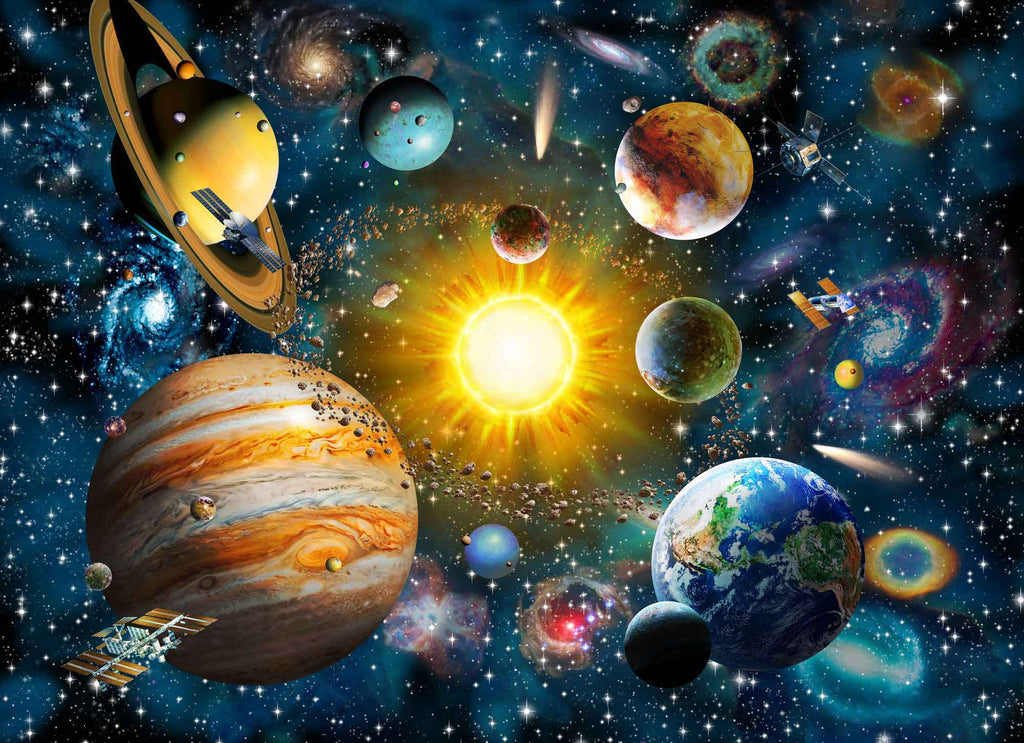 Solar System Wallpaper : Planets and Galaxy Kids Mural - flat design
