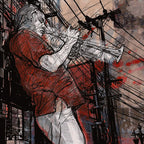 Jazz Trumpet Wallpaper : Street Musician Sketch Art Mural - flat design