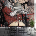 Jazz Trumpet Wallpaper : Street Musician Sketch Art Mural