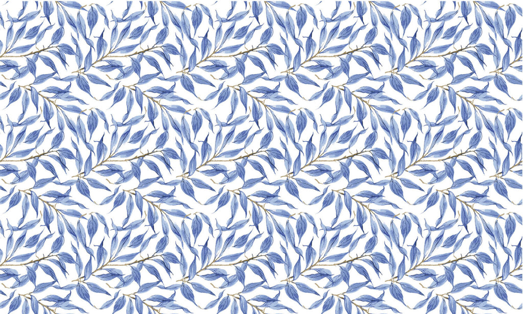 Blue Watercolor Leaf Wallpaper : Periwinkle Branch Pattern Mural - flat design