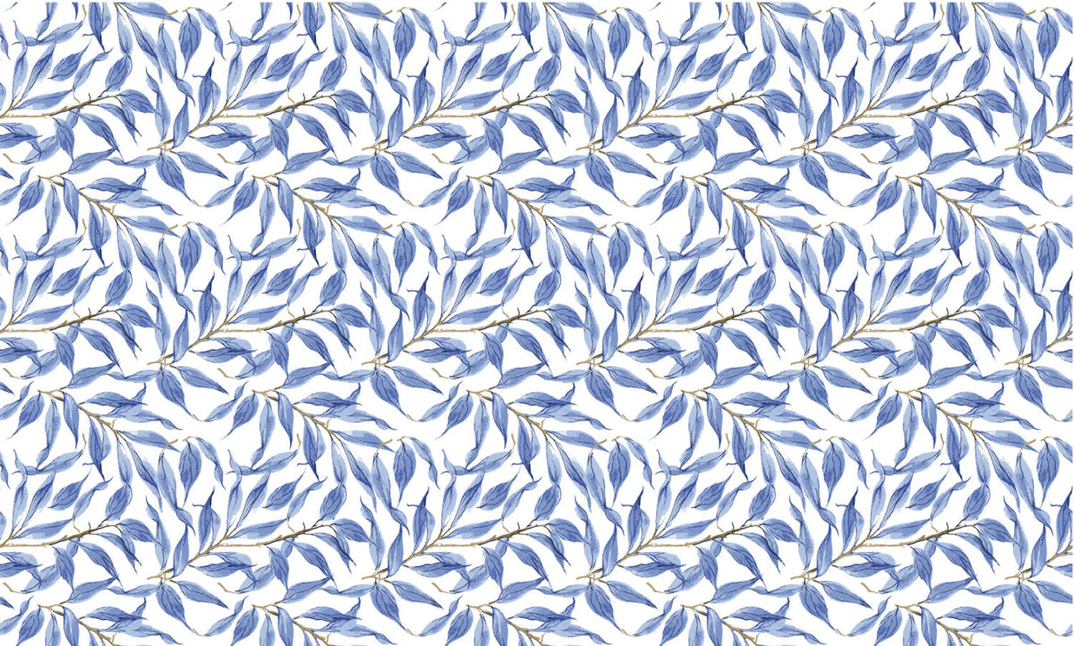 Blue Watercolor Leaf Wallpaper : Periwinkle Branch Pattern Mural - flat design