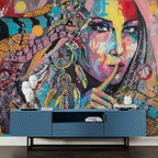 Boho Graffiti Portrait Wallpaper : Colorful Dreamcatcher Woman Mural - View 3