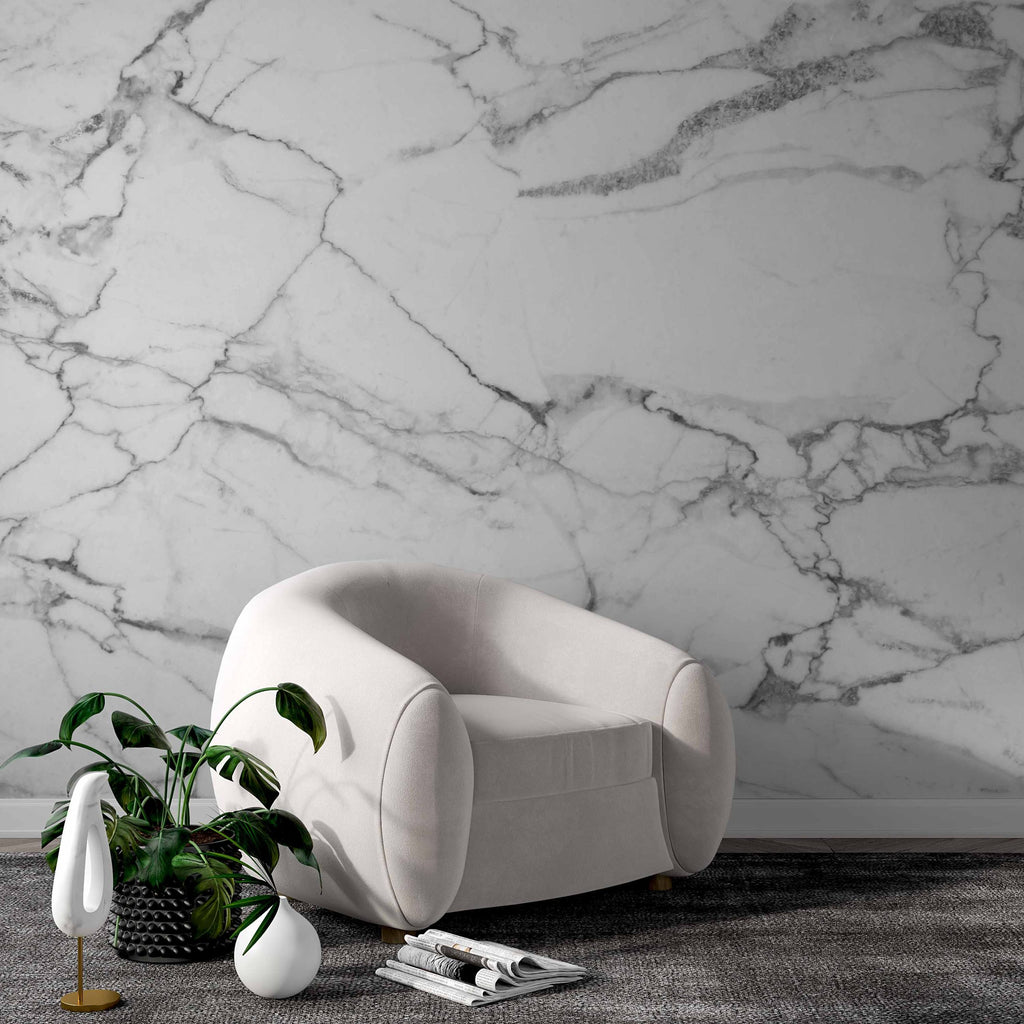 Carrara Marble Wallpaper : White and Grey Stone Mural