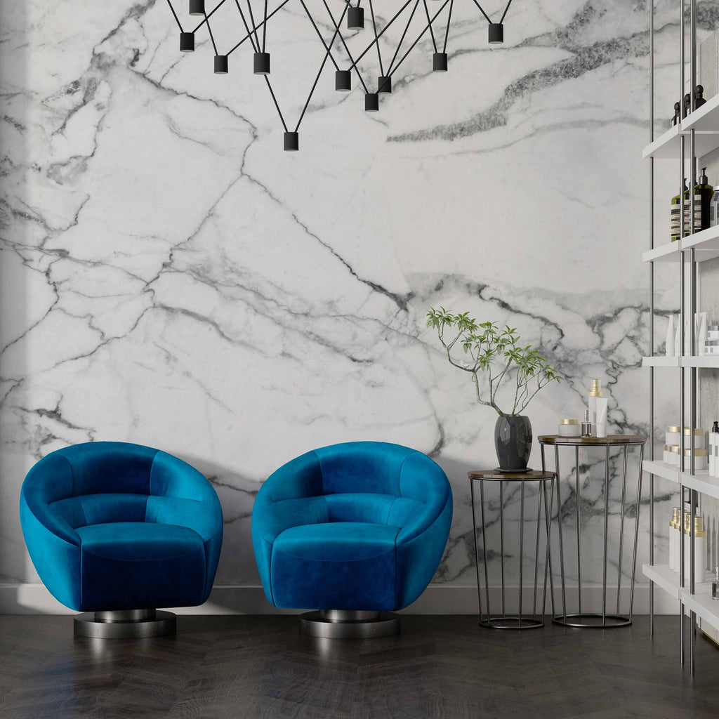 Carrara Marble Wallpaper : White and Grey Stone Mural - View 3