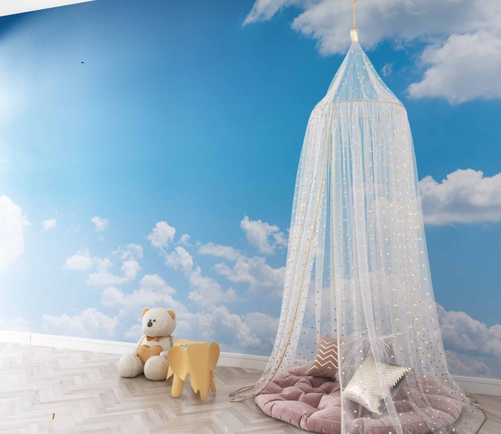 Blue Sky with Clouds Wallpaper : Bright Cumulus Ceiling Mural - View 2