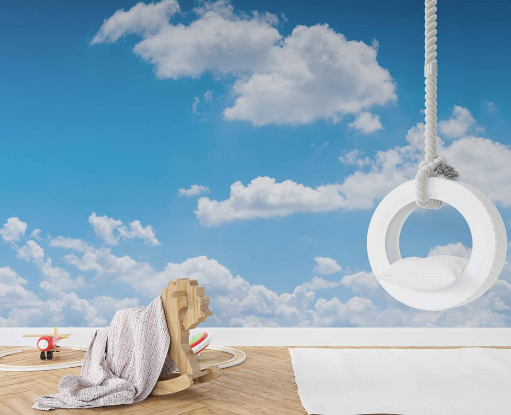 Blue Sky with Clouds Wallpaper : Bright Cumulus Ceiling Mural - View 3