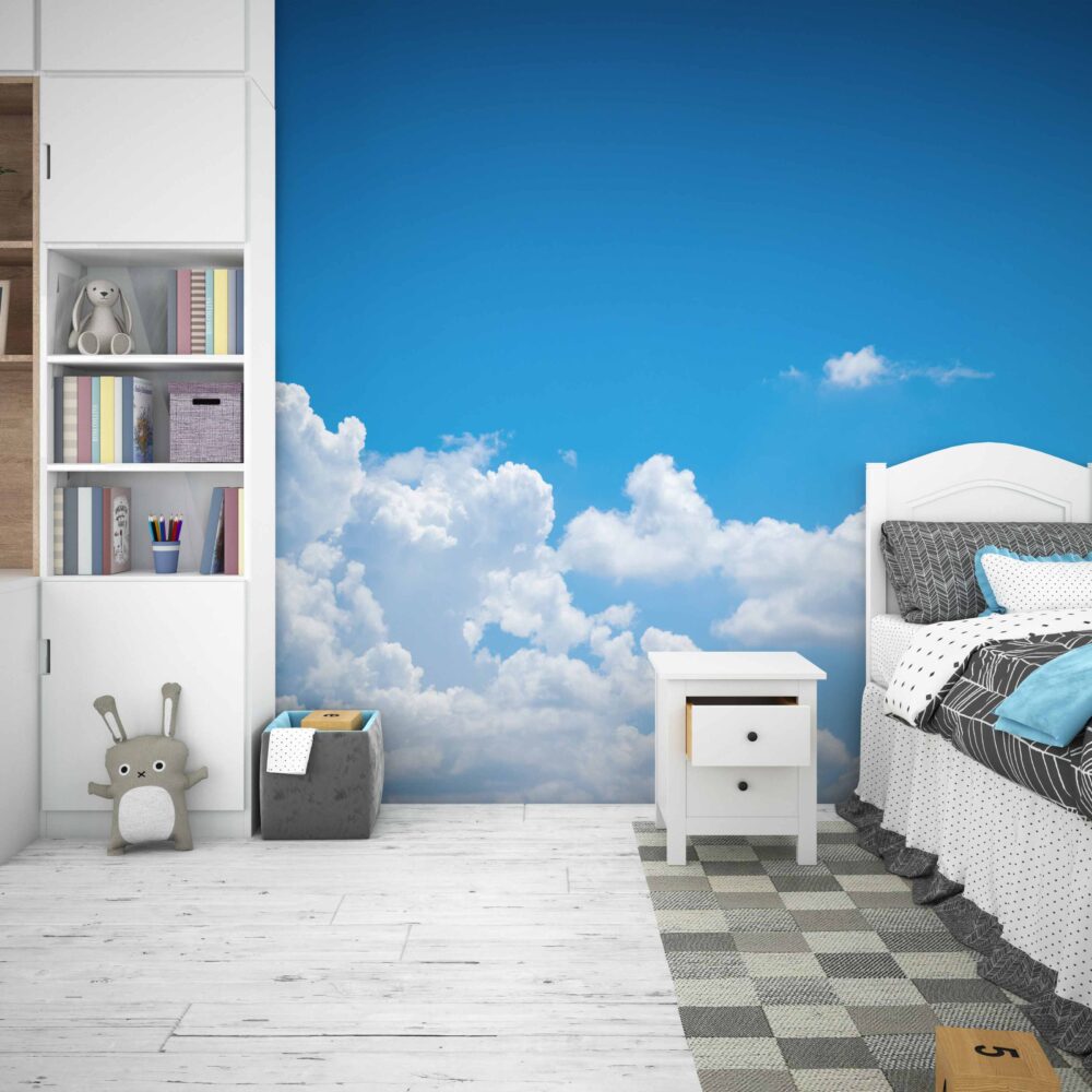 Blue Sky with Clouds Wallpaper : Bright Cumulus Ceiling Mural