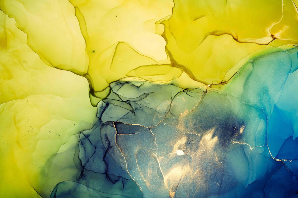 Yellow and Blue Ink Wallpaper : Alcohol Ink Abstract Mural - flat design