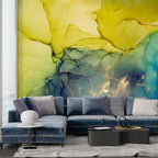 Yellow and Blue Ink Wallpaper : Alcohol Ink Abstract Mural - View 2