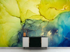 Yellow and Blue Ink Wallpaper : Alcohol Ink Abstract Mural - View 3