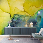 Yellow and Blue Ink Wallpaper : Alcohol Ink Abstract Mural