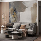 Neutral Brush Stroke Wallpaper : White and Beige Abstract Mural - View 2