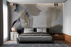 Neutral Brush Stroke Wallpaper : White and Beige Abstract Mural