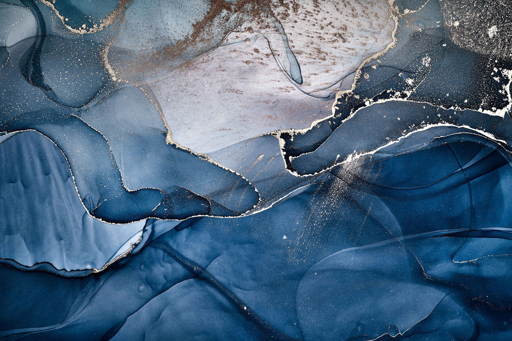 Blue Silver Abstract Wallpaper : Ink Wave Mural - flat design