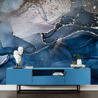 Blue Silver Abstract Wallpaper : Ink Wave Mural