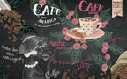 Coffee Shop Wallpaper : Chalkboard Cafe Art Mural - flat design