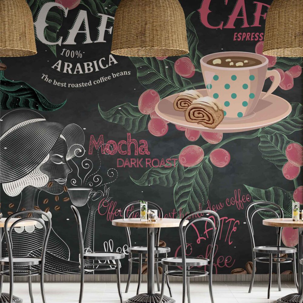 Coffee Shop Wallpaper : Chalkboard Cafe Art Mural