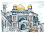 Sketch Palace Wallpaper : Watercolor Domed Building Mural - flat design