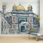 Sketch Palace Wallpaper : Watercolor Domed Building Mural - View 3