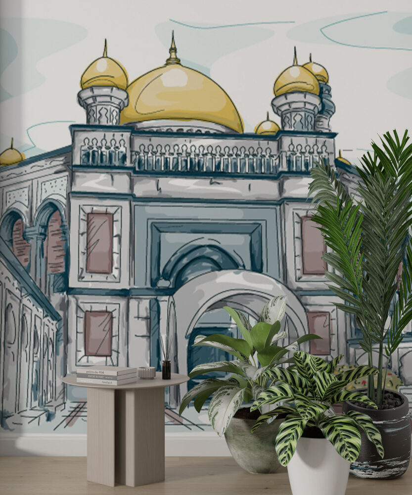 Sketch Palace Wallpaper : Watercolor Domed Building Mural