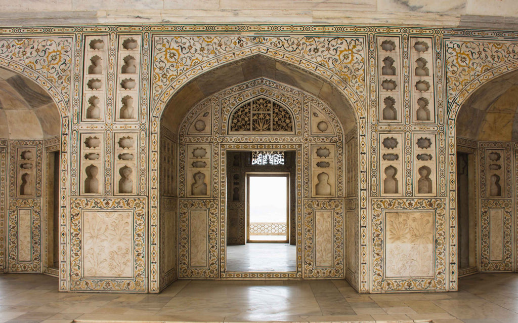 Mughal Palace Door Wallpaper : Carved Arches Interior Mural - flat design