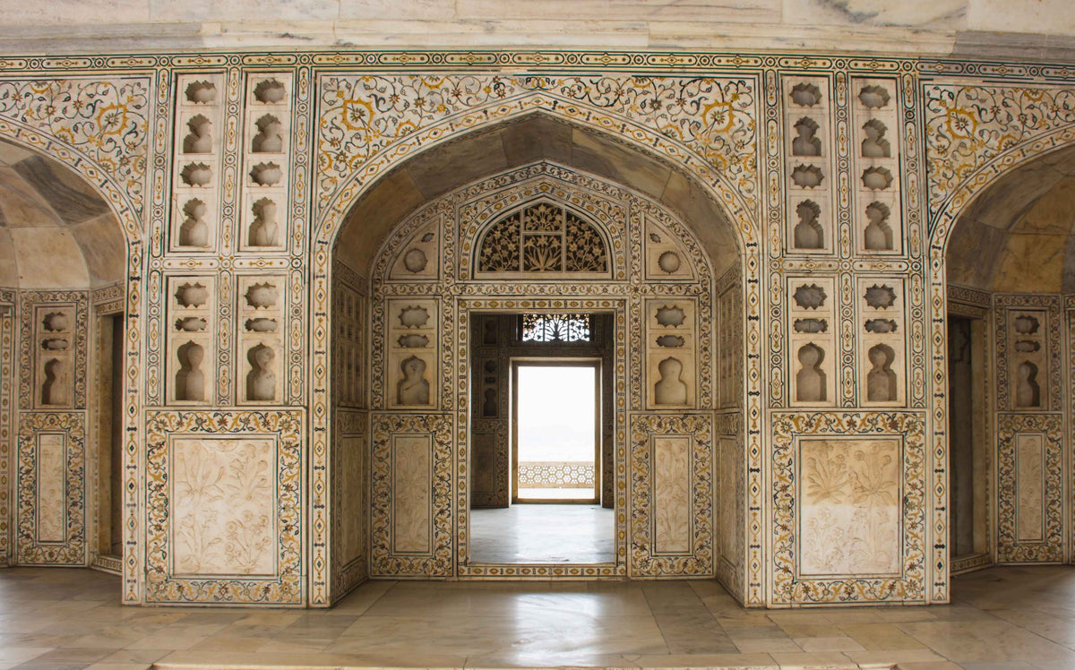 Mughal Palace Door Wallpaper : Carved Arches Interior Mural - flat design