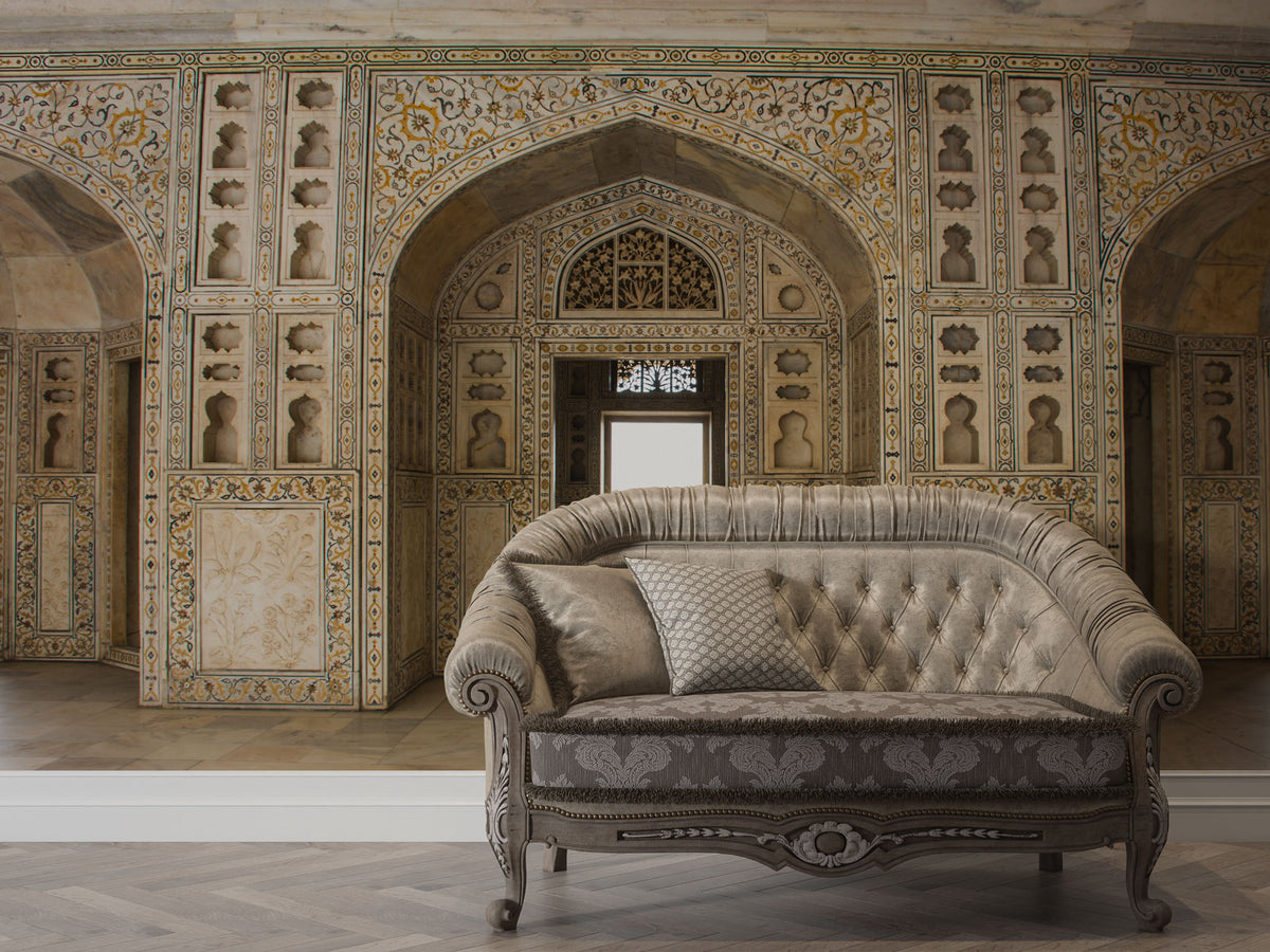 Mughal Palace Door Wallpaper : Carved Arches Interior Mural - View 2