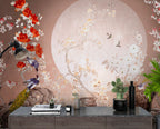 Moonlight Blossom Wallpaper : Peacocks and Roses Chinoiserie Mural - View 4