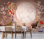Moonlight Blossom Wallpaper : Peacocks and Roses Chinoiserie Mural - View 5
