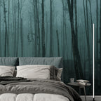 Dark Misty Forest Wallpaper : Teal Swamp Woodland Mural