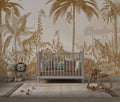 Sepia Jungle Animals Wallpaper : Giraffe and Monkey Toile Mural
