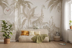 Neutral Jungle Wallpaper : Giraffe and Palms Kids Mural - View 4