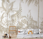 Neutral Jungle Wallpaper : Giraffe and Palms Kids Mural - View 5